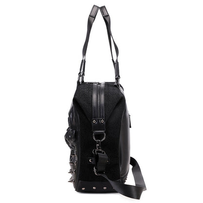 3D Tote Bag 3D PU Leather Large Studded Skull Travel Duffel Shoulder Bag-4
