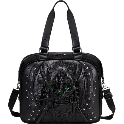 3D Tote Bag 3D PU Leather Large Studded Skull Travel Duffel Shoulder Bag-3
