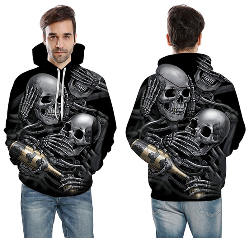 Men/Women 3d Hoodies Skulls Champagne Print  Hooded Hoodies Thin 3d Sweatshirts Hoody Autumn WintTops-4