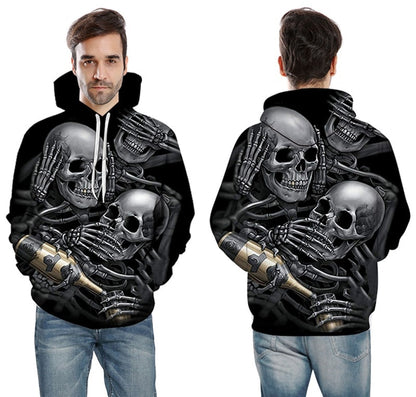 Men/Women 3d Hoodies Skulls Champagne Print  Hooded Hoodies Thin 3d Sweatshirts Hoody Autumn WintTops-4