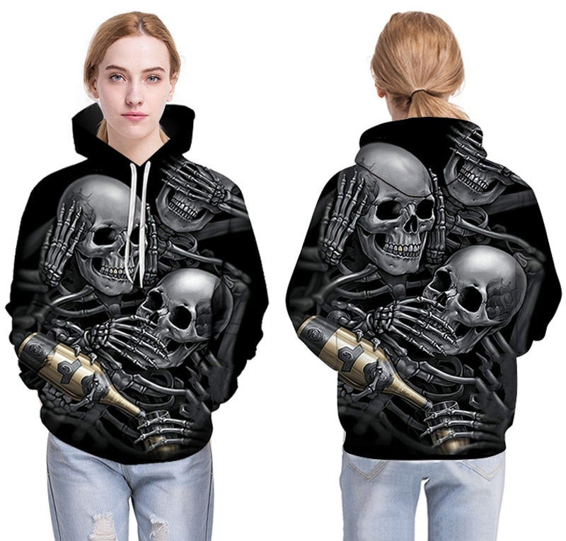 Men/Women 3d Hoodies Skulls Champagne Print  Hooded Hoodies Thin 3d Sweatshirts Hoody Autumn WintTops-1